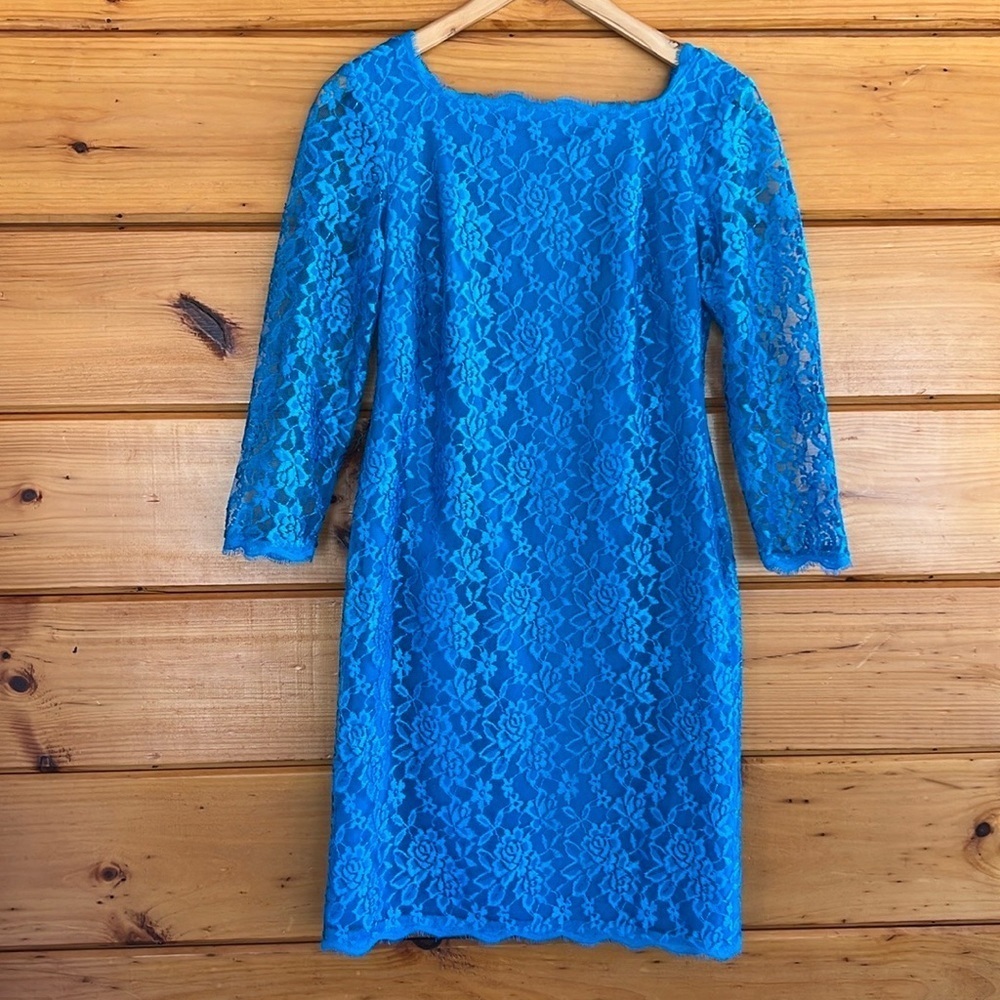 SIMPLY LILIANA Lace Overlay Formal Sheath Dress WOMEN'S 6 Scalloped eyelash trim